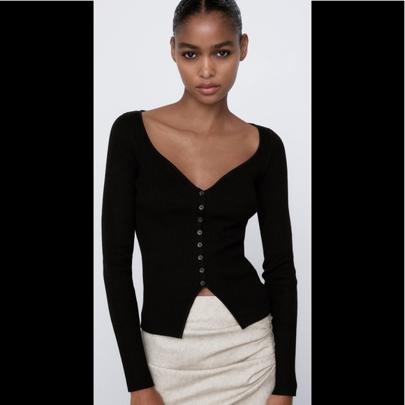 Zara Tops - ZARA Ribbed Knit Bandage Sweetheart Neckline Sweater Blouse